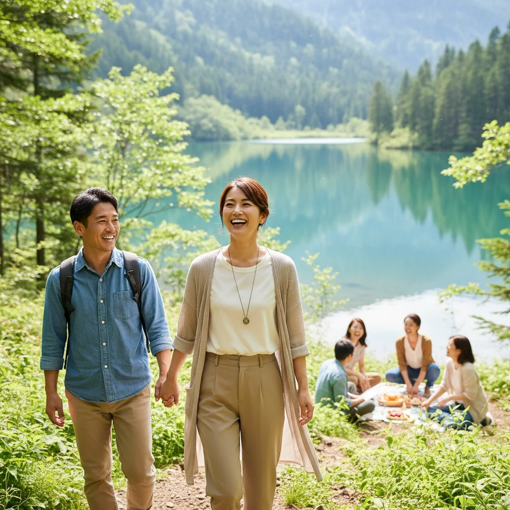 企業へ転職した薬剤師が、充実した福利厚生と土日休みを活かしてプライベートを楽しむ様子。ワークライフバランスが改善され、理想のライフスタイルを送っている。