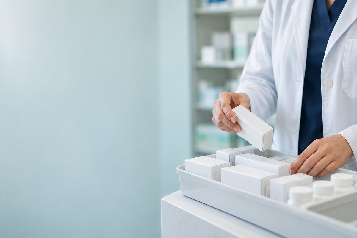 調剤した薬の監査を行う薬剤師の手元