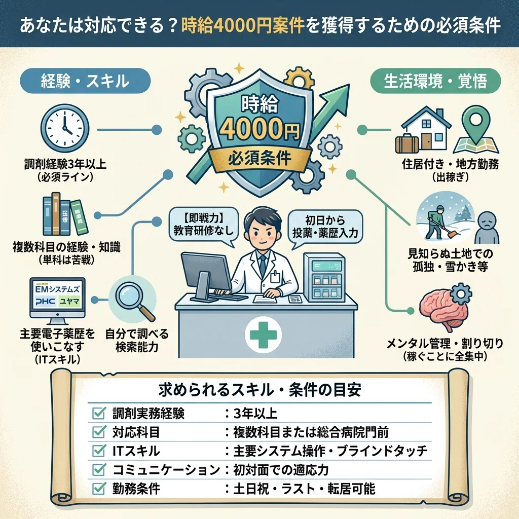 派遣薬剤師と正社員の生涯賃金を比較した損益分岐点のグラフ。ボーナスなしでも高時給と住居費無料のメリットにより、短期間で正社員以上の資産形成が可能であることを示す図解。
