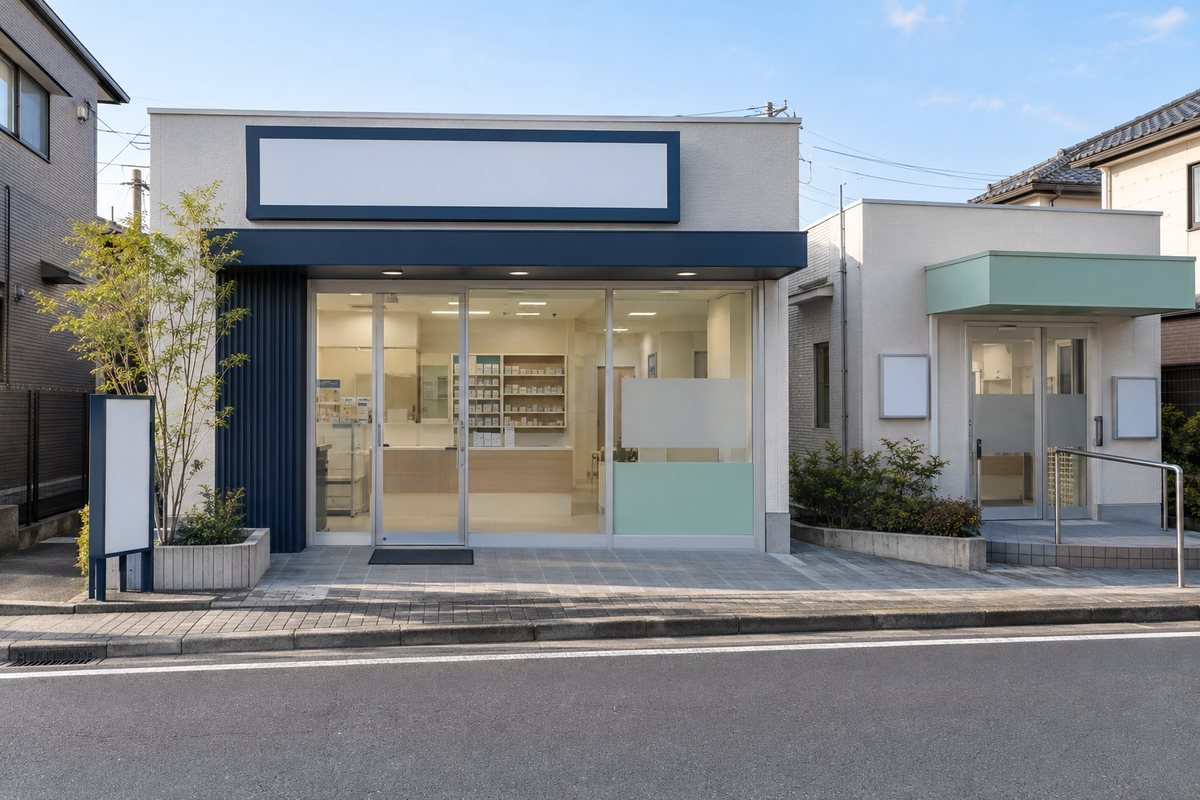 住宅街のクリニックに隣接する小規模調剤薬局