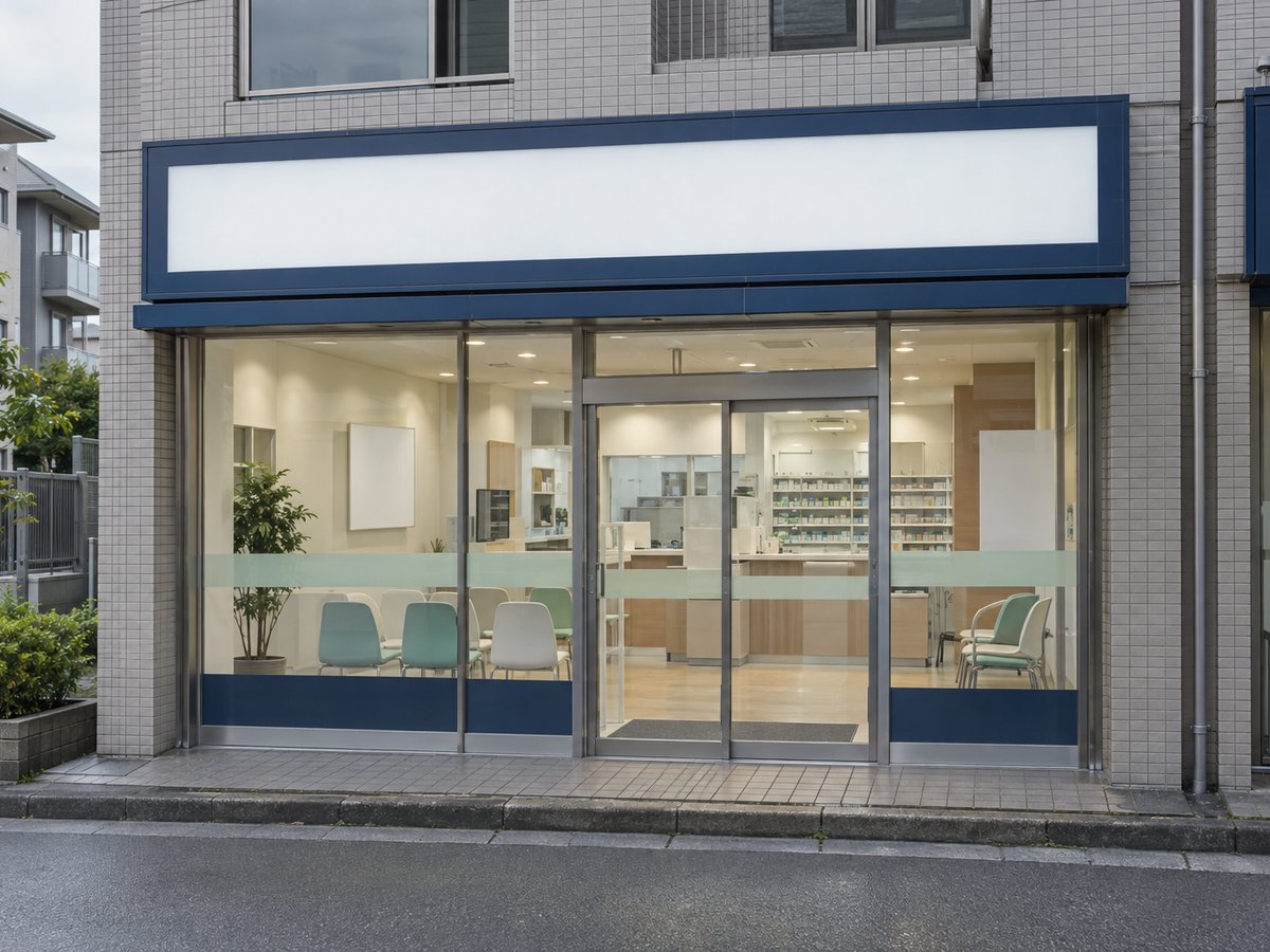 集合住宅の低層階にある薬局の入口のイメージ