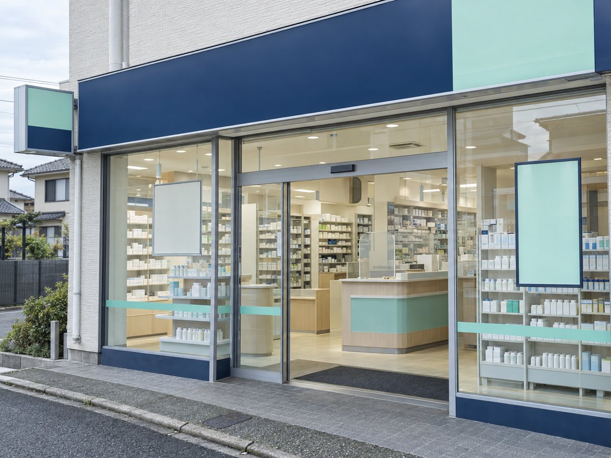 住宅街にある小さな調剤薬局の入口