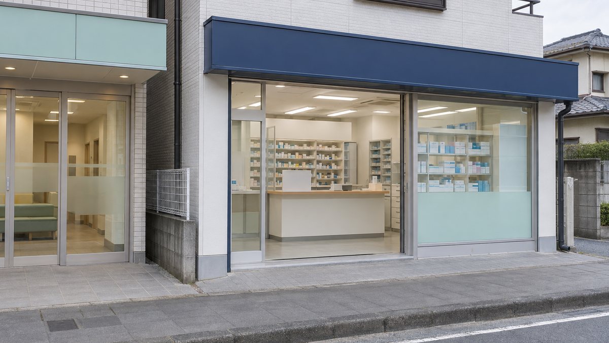 診療所の隣にある調剤薬局の入口