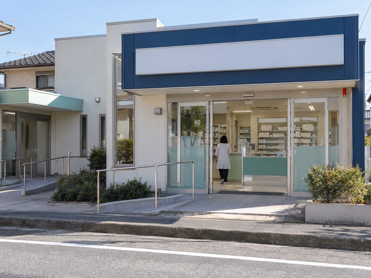診療所に隣接する調剤薬局の入口