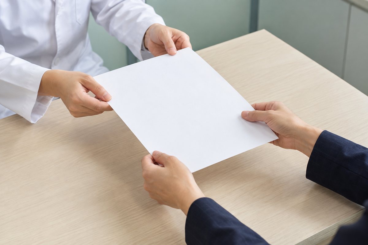 薬剤師と担当者が応募書類を確認する手元