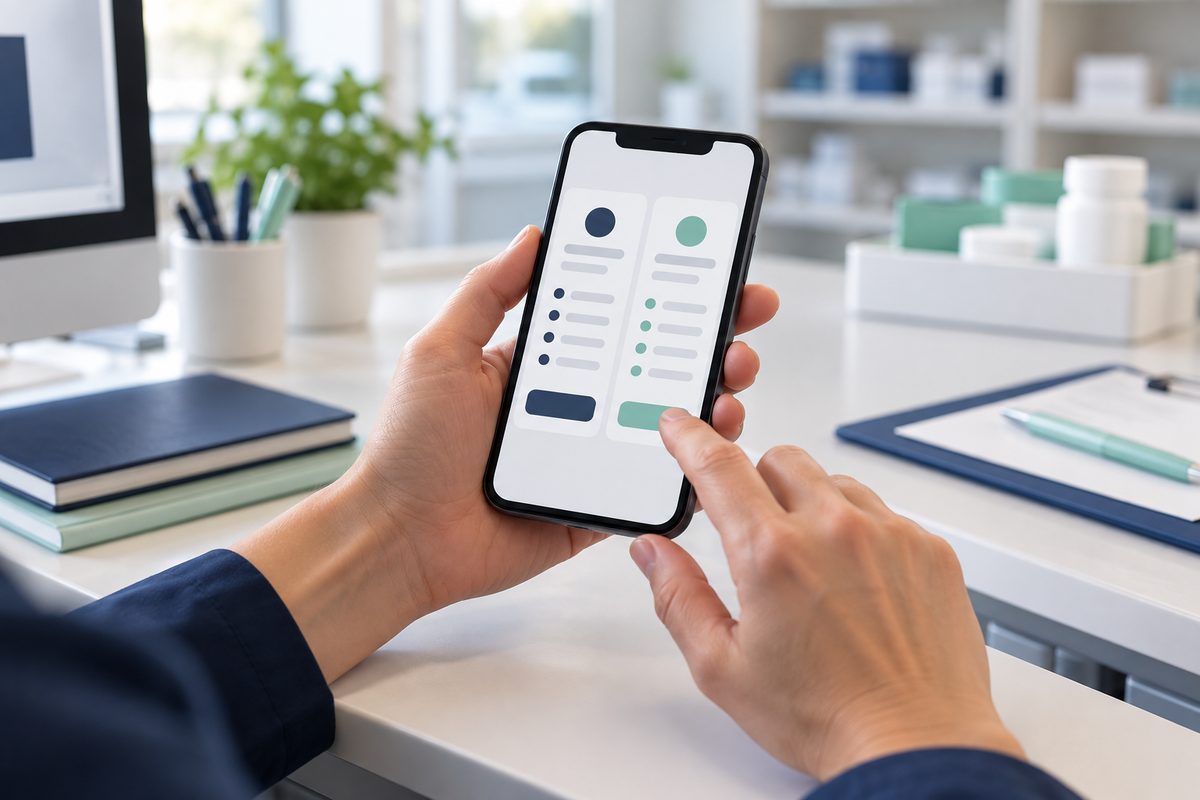 スマートフォンで求人を見比べる手元（顔は写さない）
