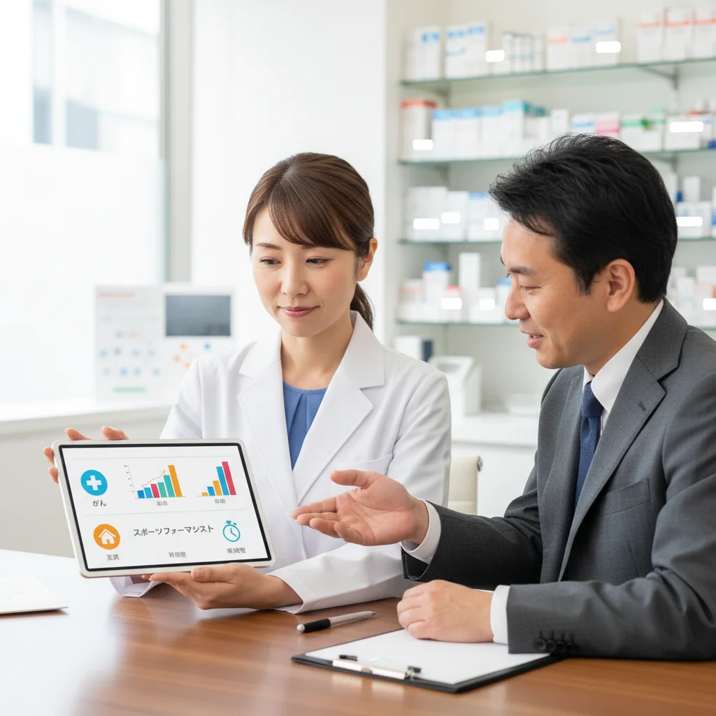 認定薬剤師の資格をコスパで比較する図。がん、在宅、スポーツファーマシストの難易度や将来性を解説し、転職を考える薬剤師のキャリアプランを支援します。