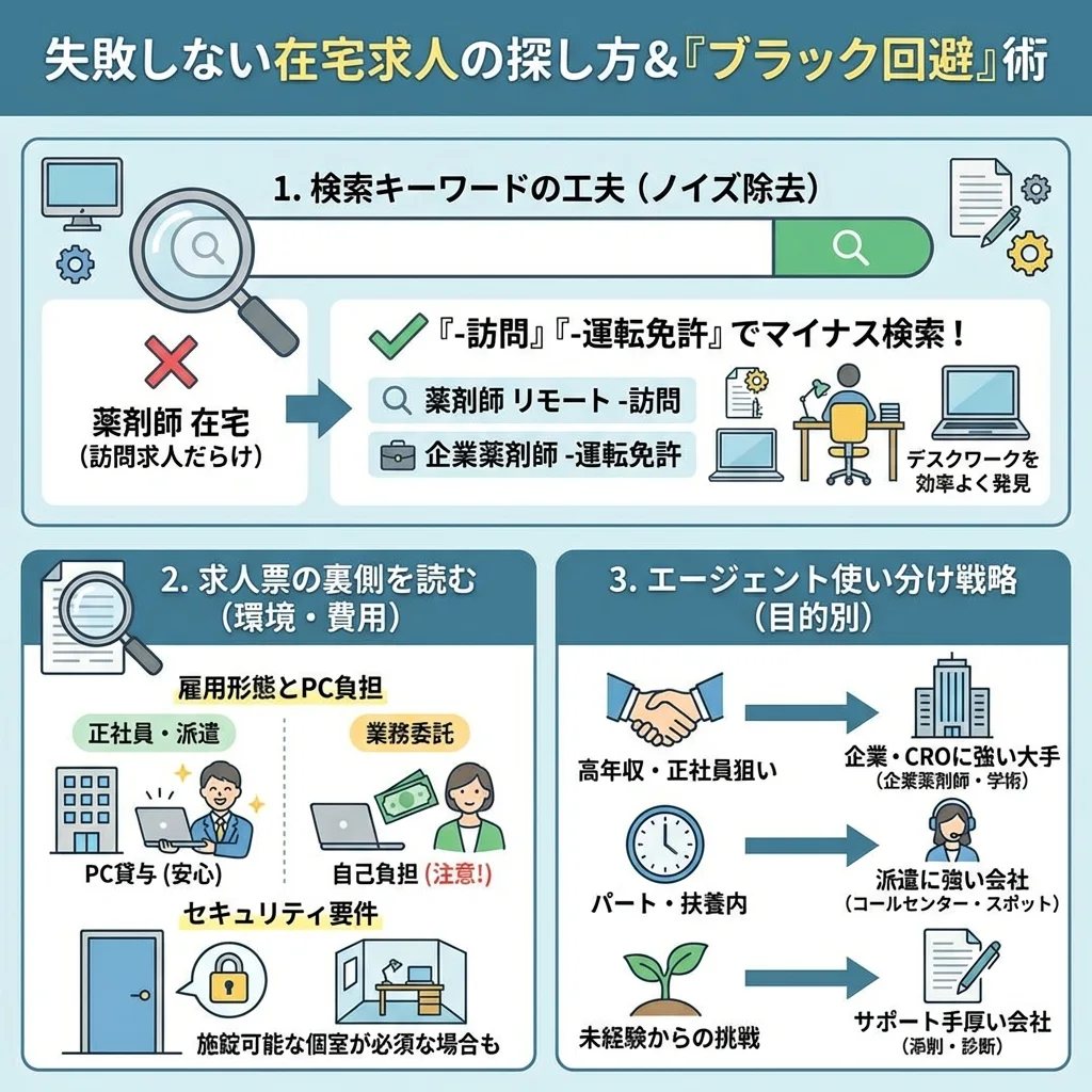 自宅でリラックスしながらパソコンで業務を行う薬剤師の女性。在宅ワークなら、調剤薬局特有の人間関係のストレスから解放され、子育てとの両立もしやすくなるというメリットがあります。