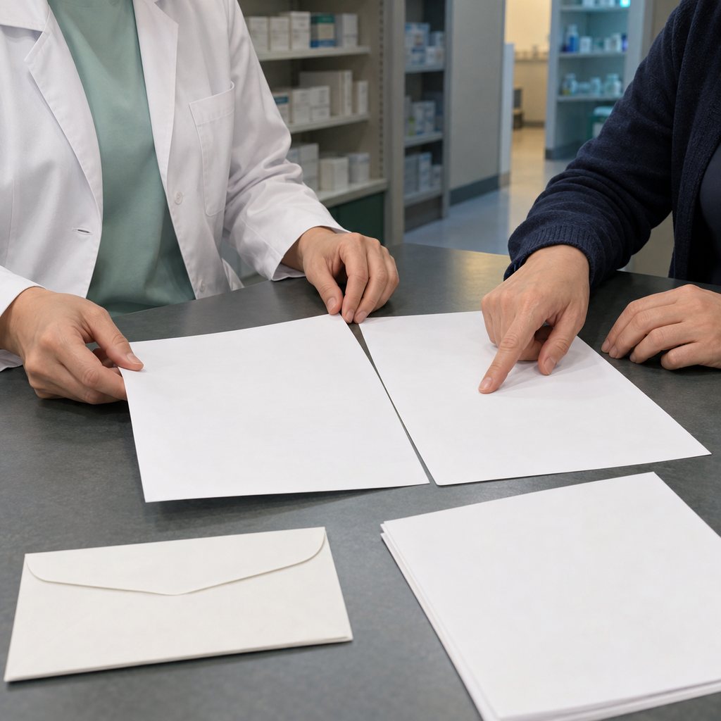 給与明細と勤務条件を照合する薬剤師の手元