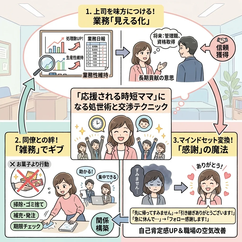 薬剤師が時短勤務を選んだ際の給与シミュレーション比較表。フルタイム勤務と比べ、基本給の減少だけでなく手当カットや賞与の評価係数により、年収が大幅に減額される仕組みを具体的な数字で解説しています。
