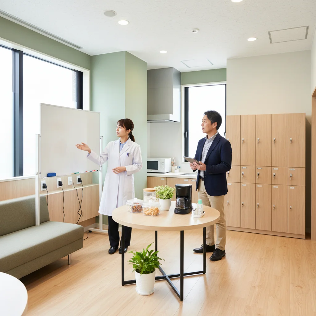 薬剤師転職の店舗見学で、必ず確認すべきバックヤード（休憩室）のチェックポイント。整理整頓や設備の充実度から、求人票には書かれない実際の休憩環境やスタッフの扱いを見抜くための視点を解説しています。